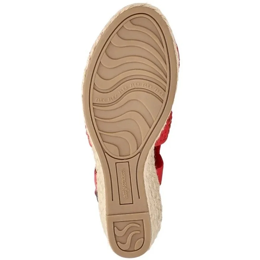 Easy Street Womens Taffy Espadrille Wedges Size 9WW Red Slingback Knit  Textile